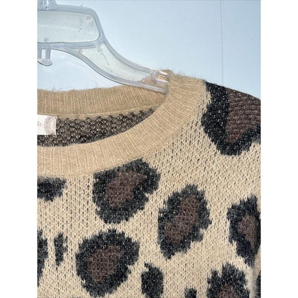 Altar’d State XS/S Tan/Black Animal Print Sweater Pullover Lg SLV Eyelash‎ Knit - Picture 4 of 7